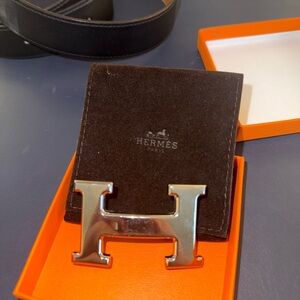 Hermes Men's Silver H Logo Reversible Belt